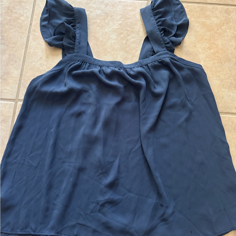 LOFT Navy Ruffle Sleeve Tank Top